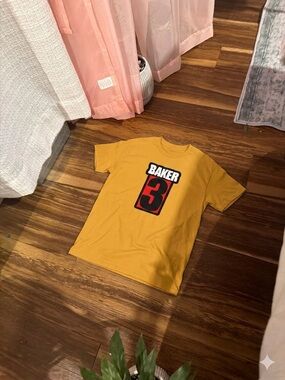 Bakers Mustard Short-Sleeve Tee with Bold Red Graphic
